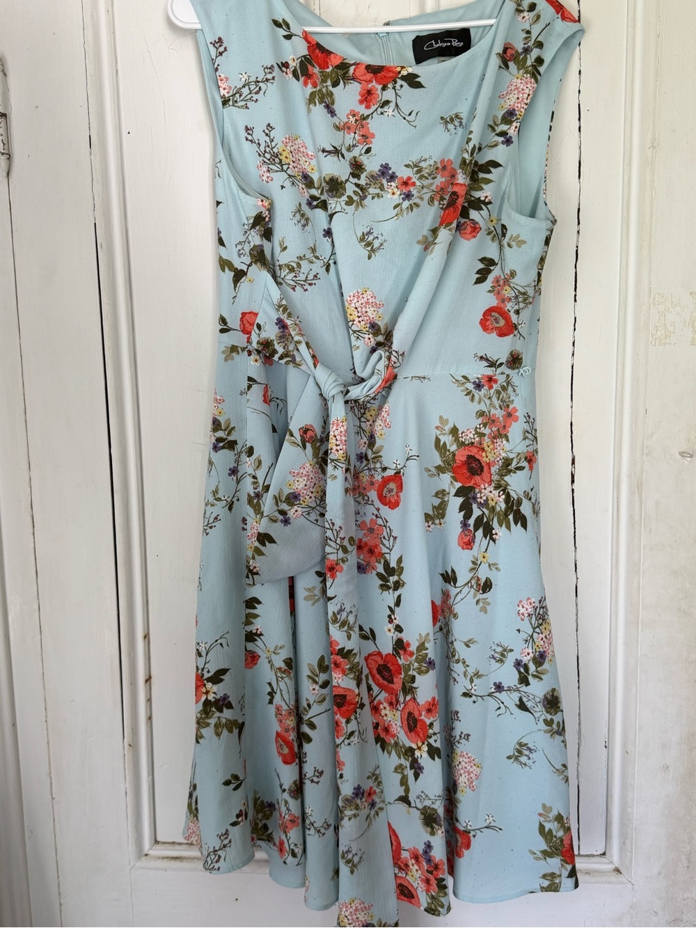 Chelsea Blue Floral Tie-Waist Midi Dress in Light Blue